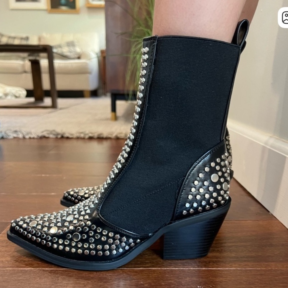 Sergio Todzi Studded Pointed Toe Ankle Boots Elastic Strap Rivet Detail  X- 11